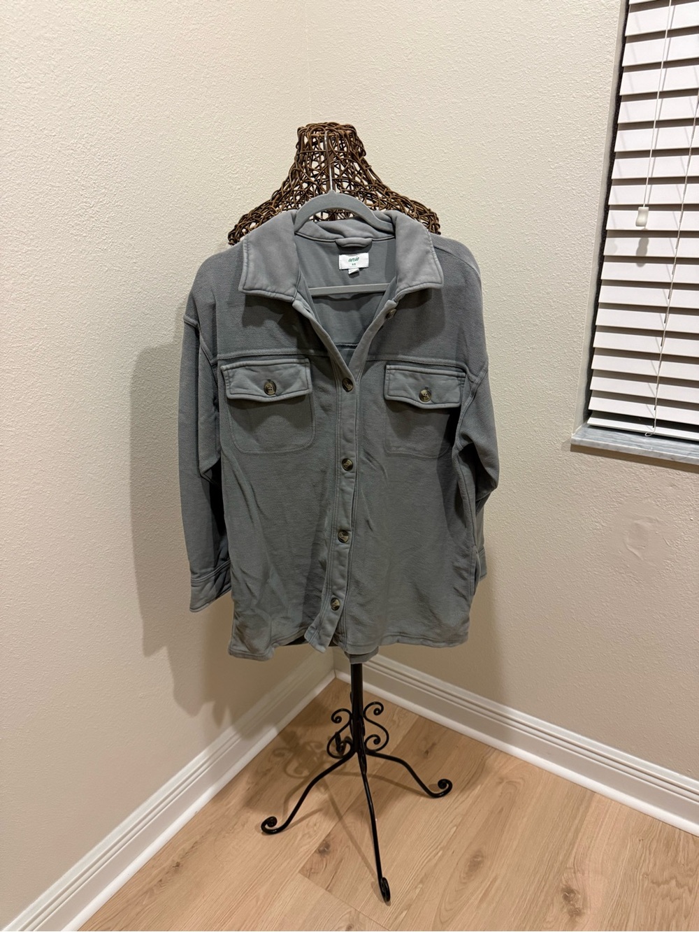 aerie Gray Oversized Button-Front Shirt Jacket